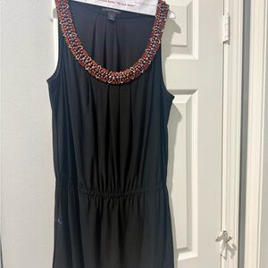 White House Black Market Black Mini Dress with Beaded Neckline